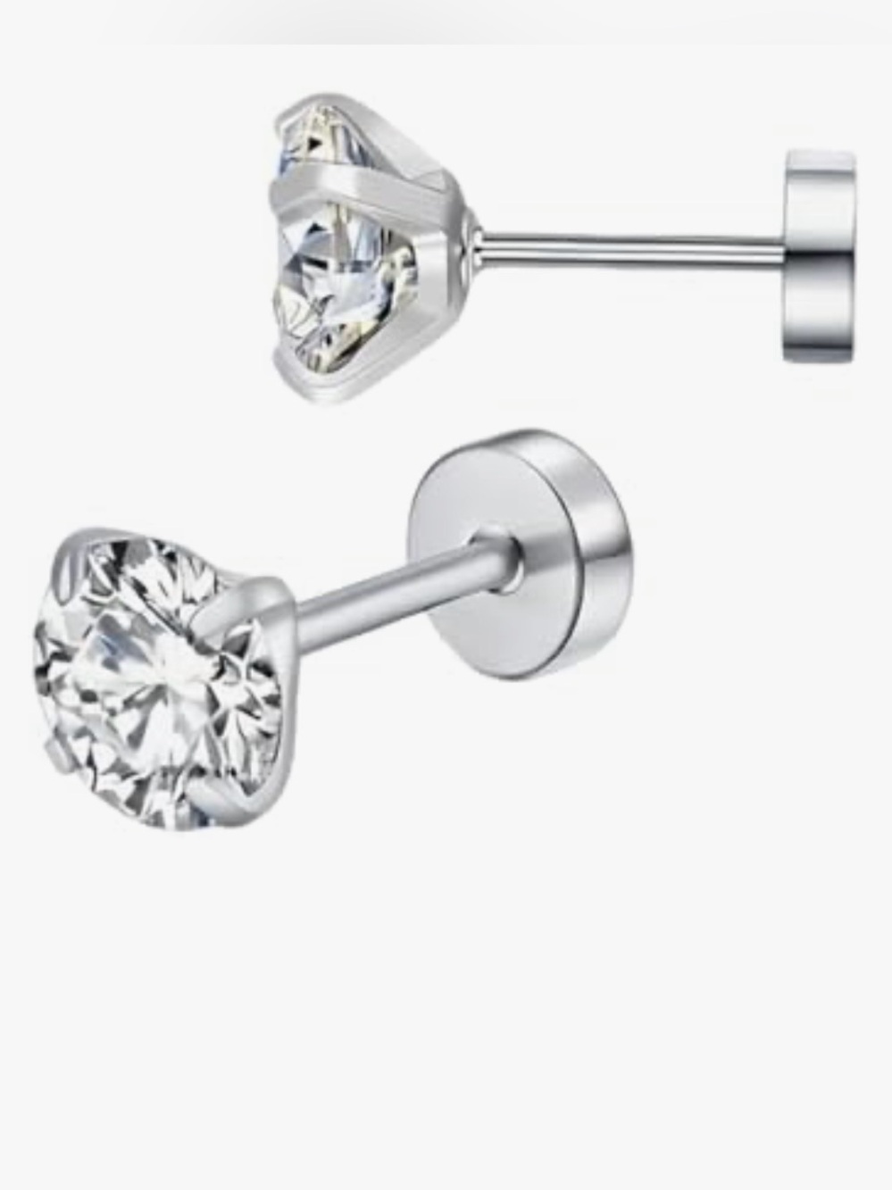 Titanium Steel Round Cubic Zirconia Screw Back Earrings. Unisex